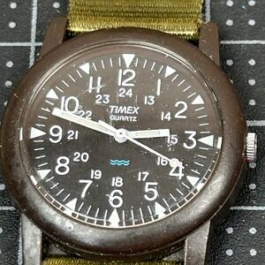Timex Quartz Military Field Watch Brown Case Olive Green Nylon Strap 35mm